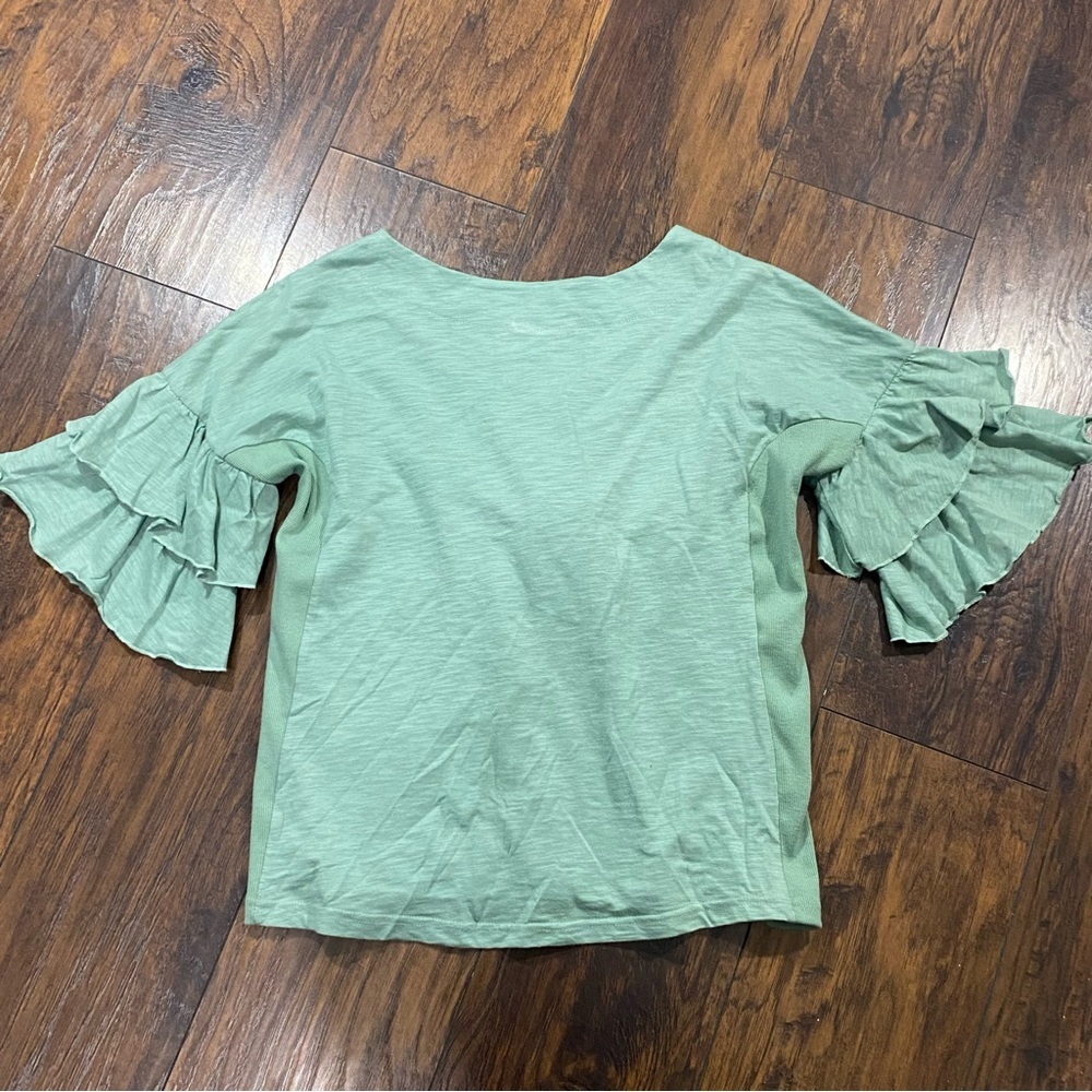 Umgee USA Womens Blouse Green Bell Sleeve Ruffles Top S - Picture 2 of 6